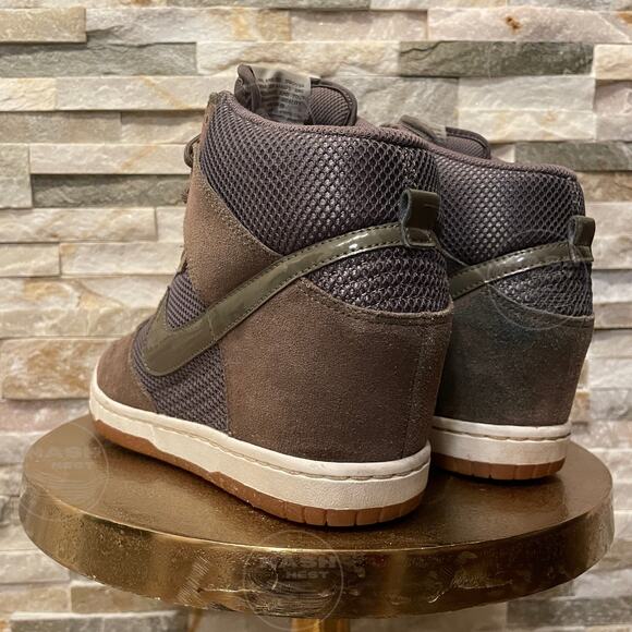 Nike Dunk Sky Hi Wedge 10 | Olive Brown Suede Mesh Sneaker 579763-300 - Picture 3 of 9